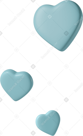3D floating blue hearts PNG, SVG
