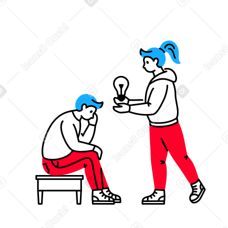 Woman helping the man come up with an idea Illustration in PNG, SVG