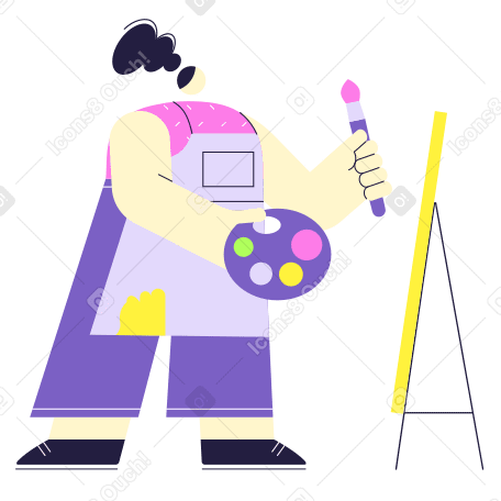 Artist holding paint palette and brush Illustration in PNG, SVG