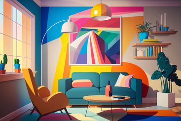 Groovy retro living room background PNG, SVG