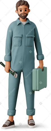 3D serviceman with beard в PNG, SVG