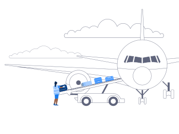 Airport worker loading pieces of baggage into airplane PNG, SVG