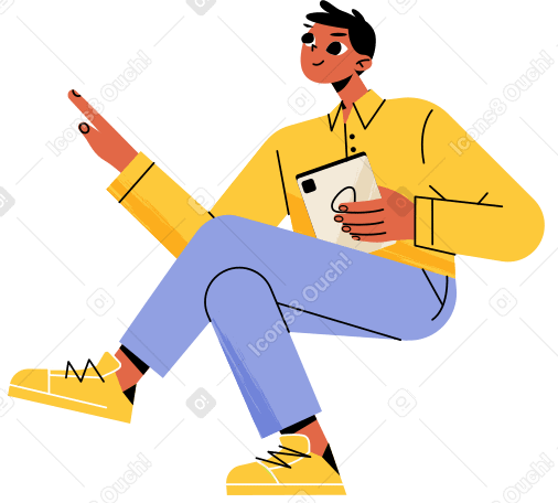 seated man with tablet Illustration in PNG, SVG