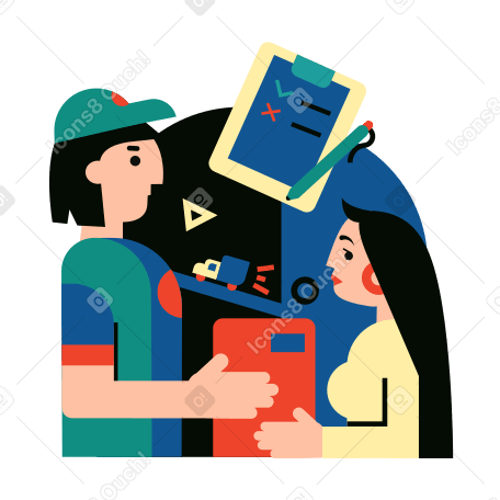 delivery boy giving parcel to a girl в PNG, SVG