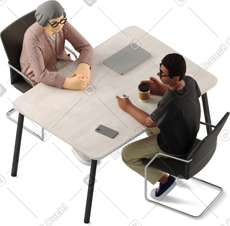 3D two people sitting and working PNG, SVG