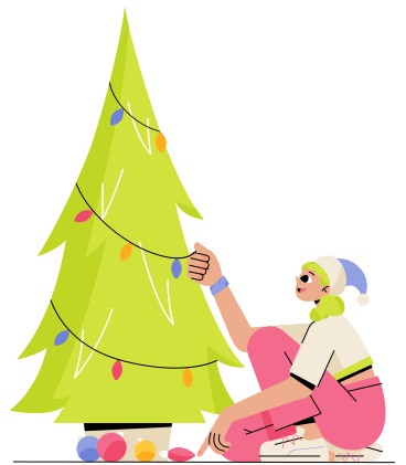 Woman decorates a Christmas tree animated illustration in GIF, Lottie (JSON), AE