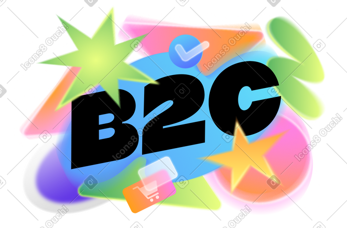 带有购物车符号和复选标记文本的字母 b2c PNG, SVG