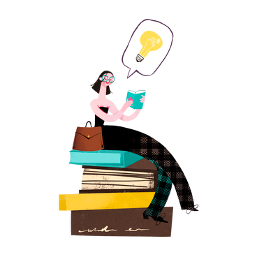 Girl studying sitting on a pile of books PNG, SVG