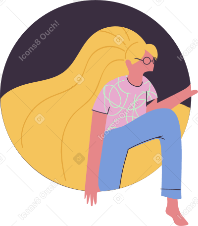 woman entering through circle Illustration in PNG, SVG