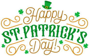 lettering happy st. patrick's day! with clovers and patrick's cylinder text PNG, SVG