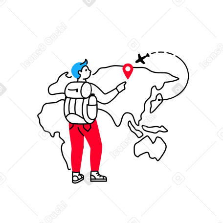 Man traveler with a backpack looking at a map of the world Illustration in PNG, SVG