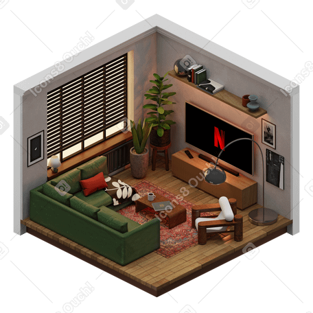 3D isometric living room PNG, SVG