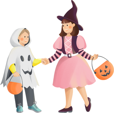 a girl and a boy in costumes PNG, SVG
