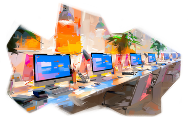 Oil painting of a startup office PNG, SVG