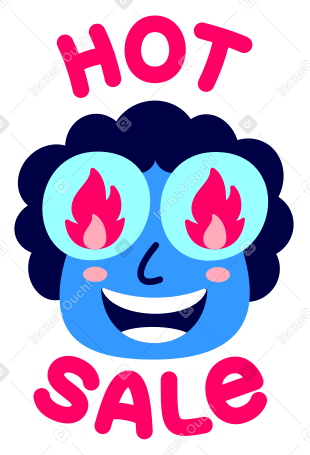 Schriftzug „heißer verkauf“ mit kerl mit feuer in gläsern PNG, SVG