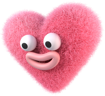 fuzzy pink heart with a happy face PNG, SVG