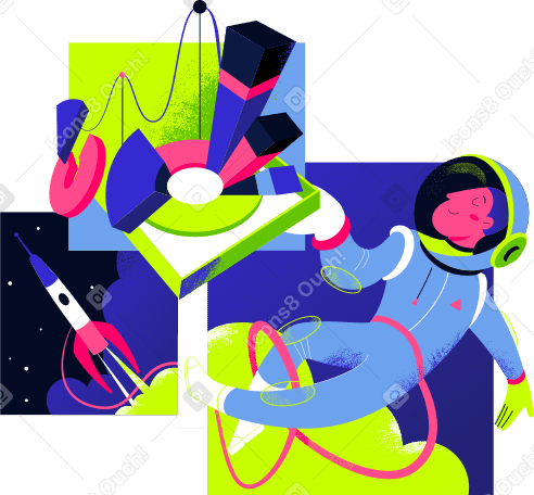 Astronaut presenting infographics in space PNG, SVG