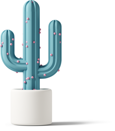3D blue cactus with spikes in white pot PNG, SVG