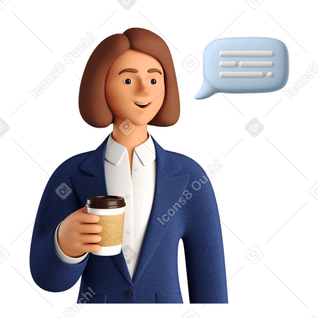 3D Businesswoman with a coffee cup in conversation Illustration in PNG, SVG