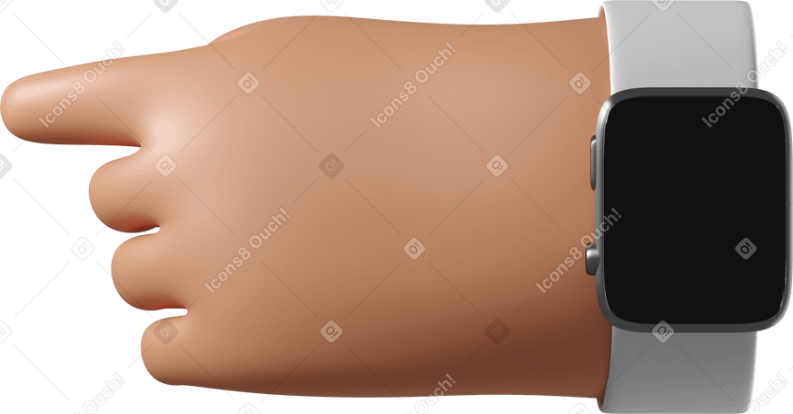 3D Tanned skin hand with smartwatch turned off pointing left PNG, SVG