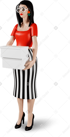 3D girl with boxes Illustration in PNG, SVG