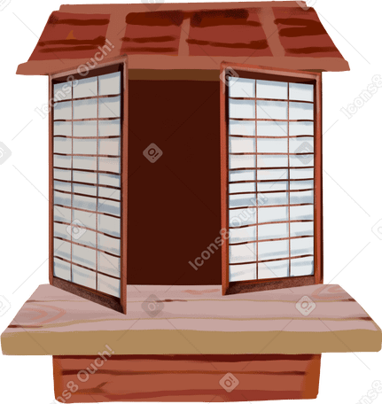 japanese house with open windows Illustration in PNG, SVG