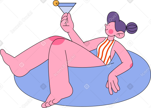 girl in striped swimsuit laying in rubber ring PNG、SVG
