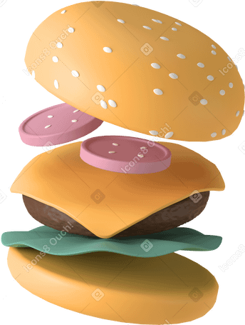 3D burger float Illustration in PNG, SVG
