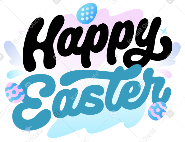 Letras felices pascuas con huevos y texto de composición decorativa en colores pastel PNG, SVG
