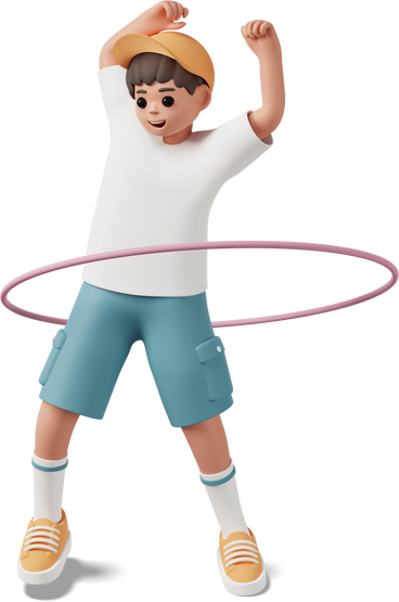 Радостный мальчик играет с обручем в PNG, SVG