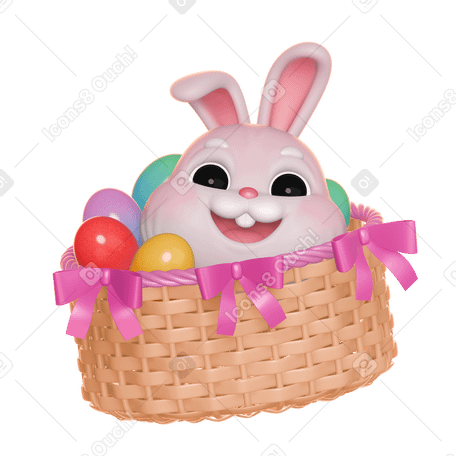 3D 篮子里的复活节兔子 PNG, SVG