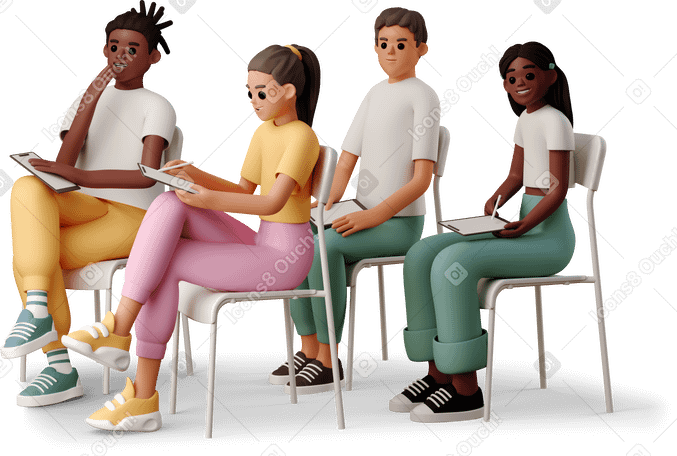 3D young people listening to a lecture в PNG, SVG