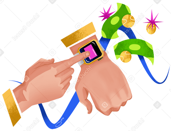 Person paying with smart watch Illustration in PNG, SVG