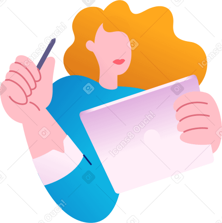 молодая женщина с планшетом и стилусом в PNG, SVG