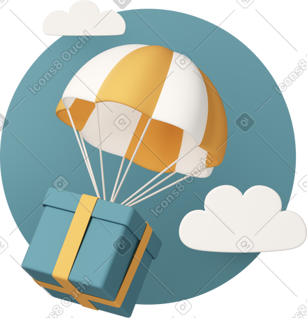 3D parachute with gift box floating in clouds动态插图，格式有GIF、Lottie (JSON)、AE