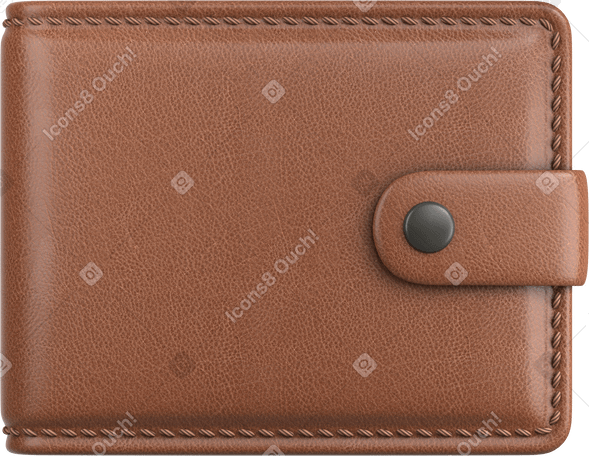 3D brown wallet front view Illustration in PNG, SVG