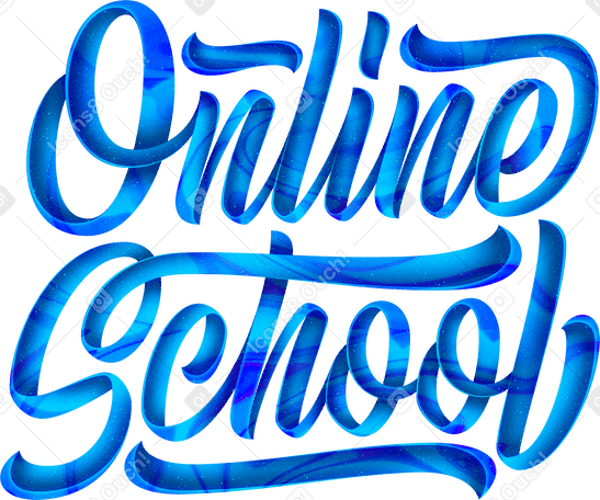 Lettering scuola online con ombra e testo di consistenza liquida PNG, SVG