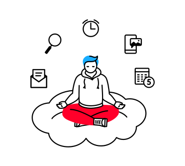 思考の雲の上に座っている瞑想の男 のアニメーションイラスト、GIF、Lottie (JSON)、AE