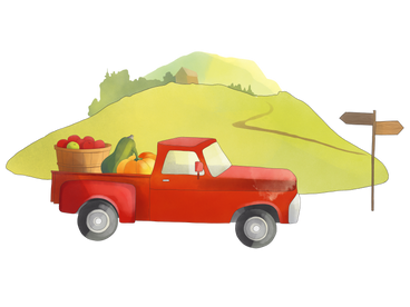 Pickup truck with harvest on the background of the hill PNG, SVG