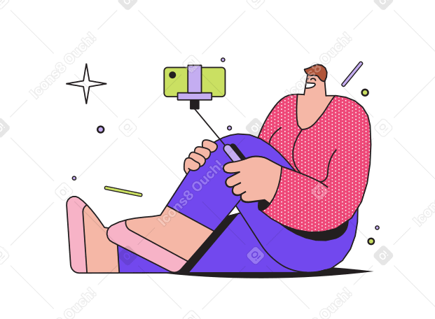 Woman sitting and making selfie Illustration in PNG, SVG