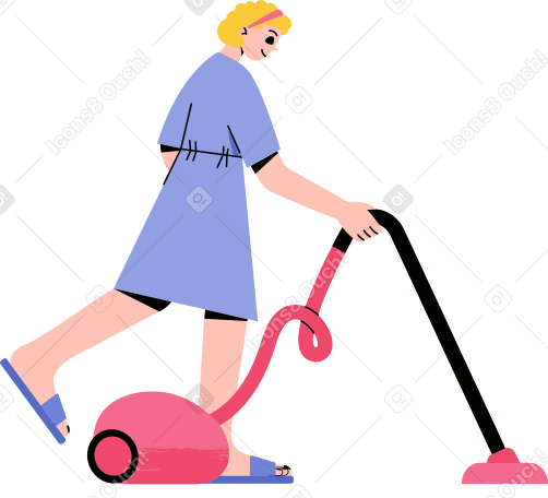 happy girl with a vacuum cleaner Illustration in PNG, SVG