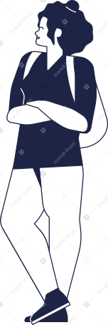Turista femminile con zaino sta con le braccia incrociate sul petto PNG, SVG