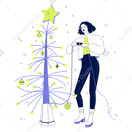 年轻女子装饰网络圣诞树 PNG, SVG