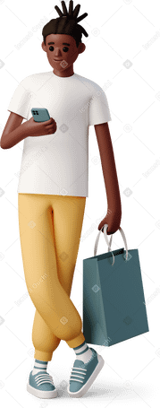 3D boy holding shopping bag Illustration in PNG, SVG