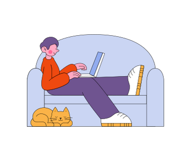 Uomo seduto sul divano con un laptop PNG, SVG