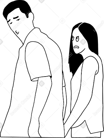 젊은 남자가 뭔가를 보고 있고 그의 여자친구는 화를 내고 있다 PNG, SVG