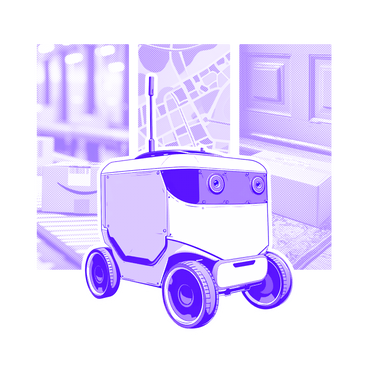 Автономный робот-доставщик, курьерская служба в PNG, SVG