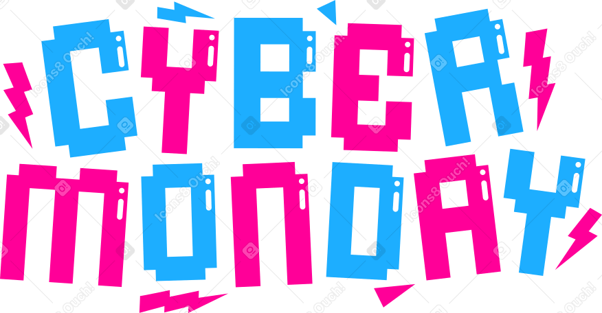 Letras de lunes cibernético en estilo píxel con texto relámpago PNG, SVG