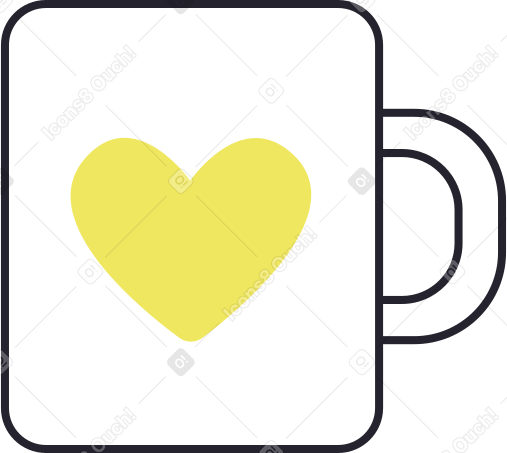 white mug with yellow heart Illustration in PNG, SVG