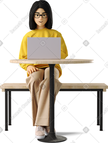 Woman working at a bar table PNG, SVG